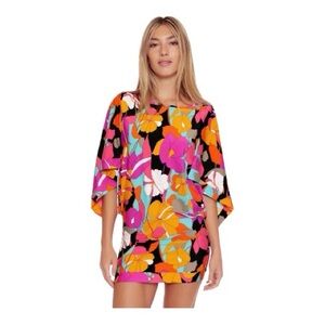 Trina Turk Gemini Draped Sleeve Multi Color Tunic Swim Cover-Up Size M